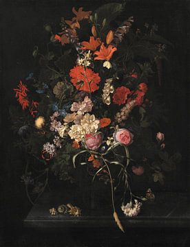 Boeket bloemen in een glazen vaas, Maria van Oosterwijck