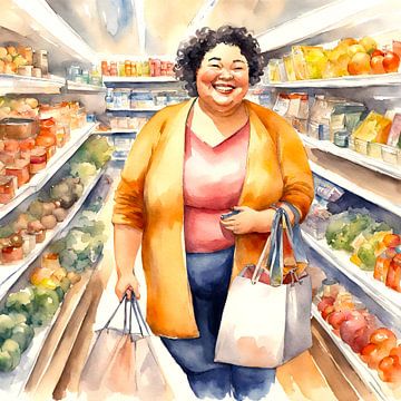 Une femme sociable fait ses courses sur De gezellige Dames