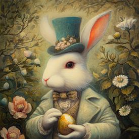 White hare with top hat in fairy tale style by But First Framing