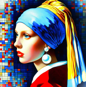 Het melkmeisje in Mondriaan kleuren