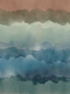 Paysage abstrait coloré en aquarelle avec des couleurs froides sur Dina Dankers