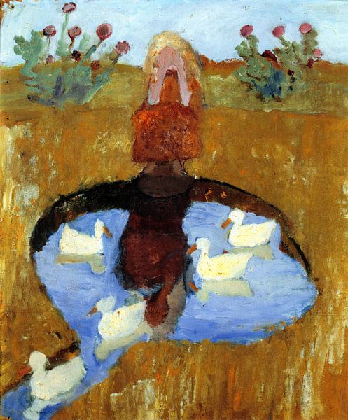 Paula Modersohn Becker.Girl with swam by 1000 Schilderijen