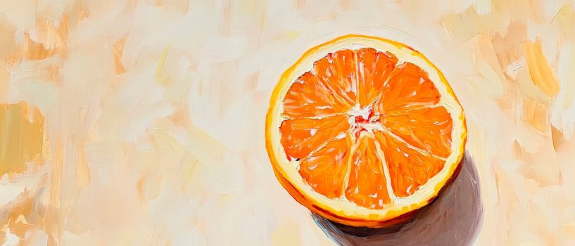 Sappige sinaasappelschijf op een lichte achtergrond van Poster Art Shop