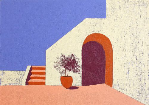 Mediterranean architecture featuring arches and plants by Niklas Maximilian