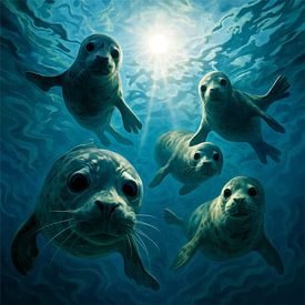 Group of Seals - Neugierige Blicke aus der Tiefe von Eric Nagel