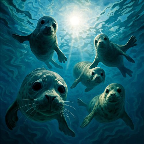 Groep zeehonden - Nieuwsgierige blikken vanuit de diepte