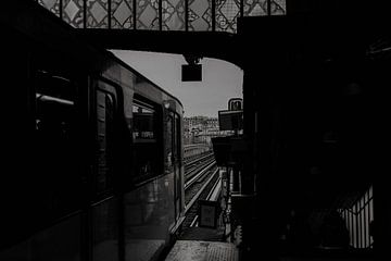 Metroline 6 in Paris France, black and white