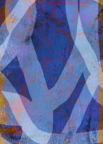 Abstract modern schilderij. Organische vormen in blauw, wit en roestbruin
