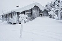 Black and white photo hut Lapland