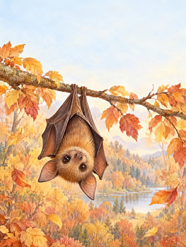 Petite chauve-souris dans la forêt aux couleurs dorées de l'automne