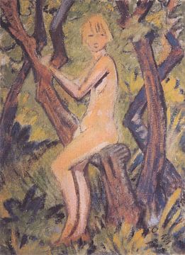 Fille nue sur un arbre, Otto Mueller - ca1922