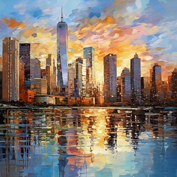 Zonsondergang in New York schilderij van Thea