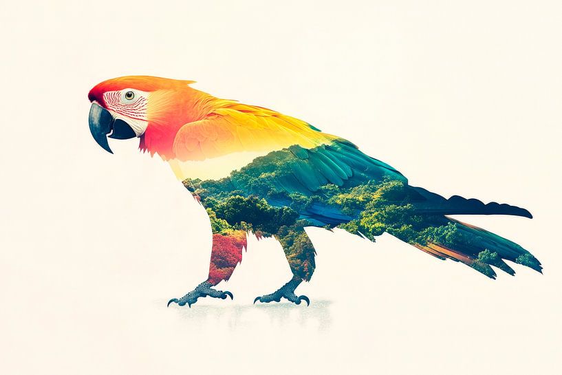 Colourful parrot with landscape by Poster Art Shop