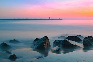 Phares de Scheveningen au coucher du soleil
