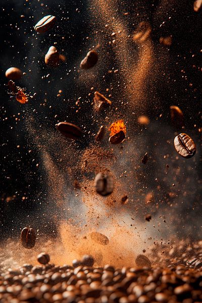 Kaffeebohnen in voller Bewegung – Dynamisch von Poster Art Shop