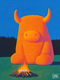 Kampvuur | Fuzzy Orange Monster Campout van OMG Art
