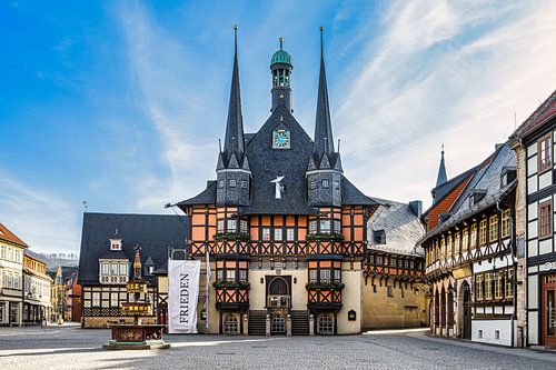 Gezicht op het gemeentehuis in Wernigerode.