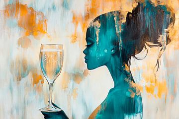 Woman in profile with wine glass in hand by Poster Art Shop