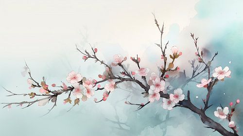 Lentebloei in Aquarel - Japandi woonstijl