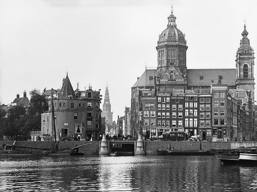 View of the Prince Hendrikkade in Amsterdam (by Jacob Olie, 1893) Digitally restored.
