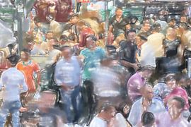 Menigte van mensen bij de ingang van de bazaar van Frank Heinz