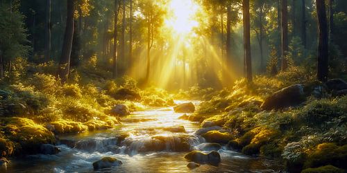 Zonsopgang Gouden ochtend in het bos