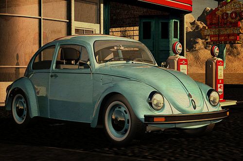 1972 Volkswagen Beetle with oldtimers Gas station