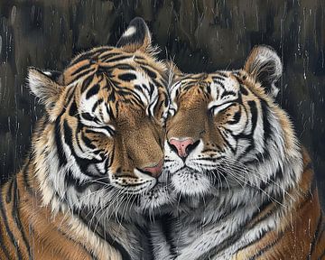 Twilight Tiger Tenderness van Blikvanger Schilderijen