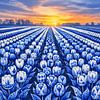 Mer de tulipes cobalt, Delft Aube dans les champs de bulbes sur BS