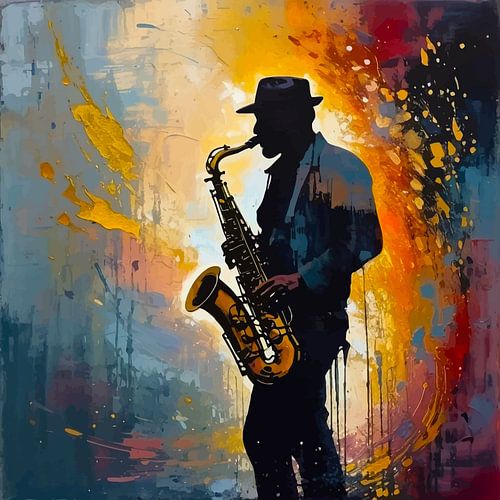 Painterly Jazz Motion – Saxophone Silhouette Artwork