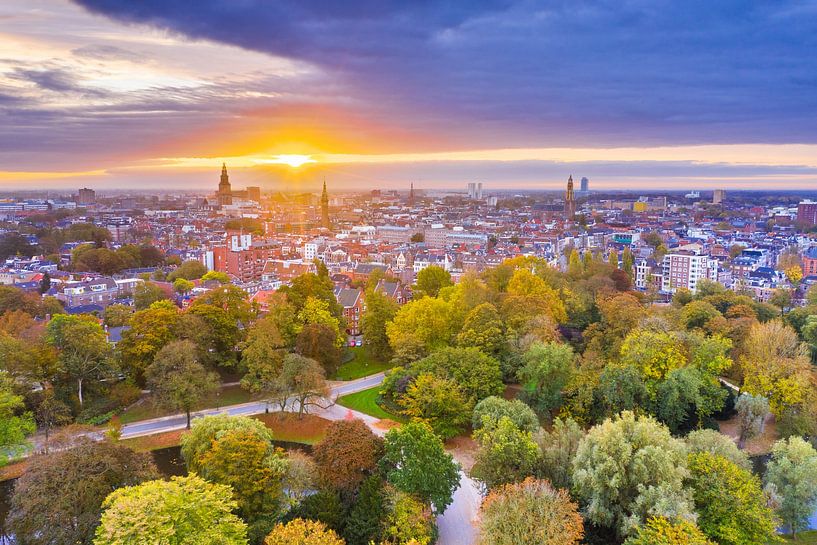Sunrise over the Noorderplantsoen Groningen by Droninger