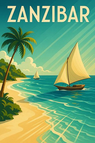 Zanzibar Art Deco Poster - Zeilende Dhows en Turquoise Zeeën