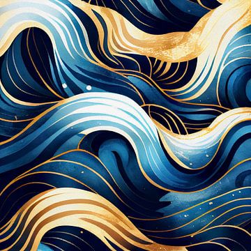 Tanzende Wellen in Blau und Gold von Whale & Sons