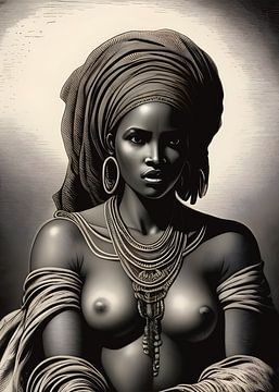 Ets semi naakte Afrikaanse vrouw met hoofddoek van All Africa