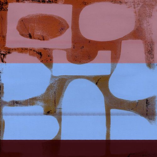 Abstracte vormen in roze, roest, neonblauw