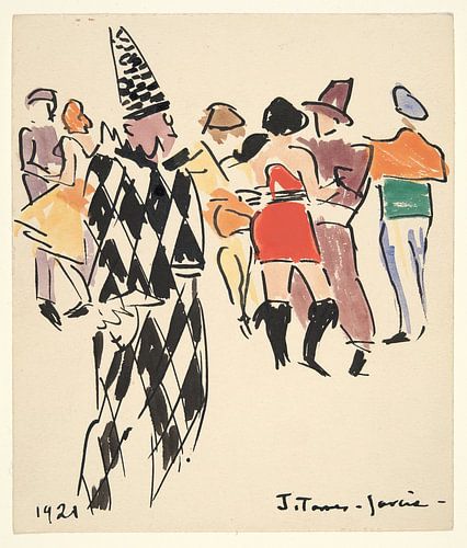 Joaquín Torres García - Künstlerball; Pierrot, Harlekin und Tänzerinnen (1921)