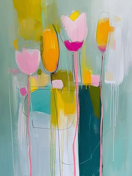 Kleurrijke abstracte bloemen in pastelkleuren van Studio Allee