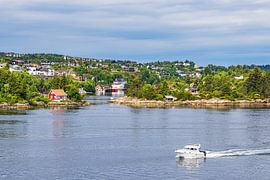 North Sea coast with boat near Bergen in Norway