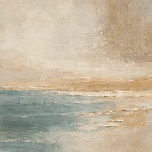 Paysage côtier abstrait et minimaliste dans des tons chauds de beige et de bleu