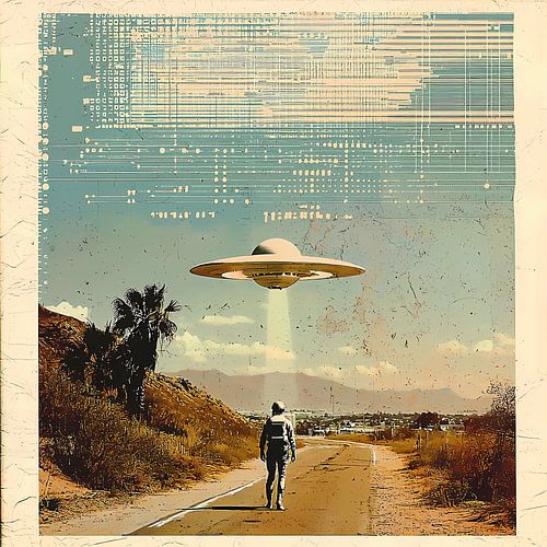 Affiche rétro élégante avec des éléments graphiques et des points.