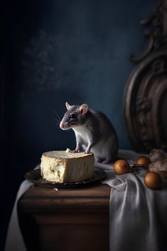 Nature morte Souris par un morceau de fromage sur But First Framing