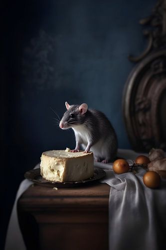 Nature morte Souris par un morceau de fromage