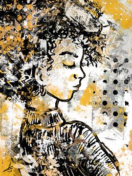 Grey yellow - mixed media portrait