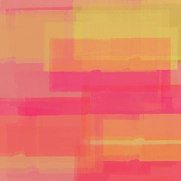 Abstract landscape. Color blocks in neon pink, yellow, coral. by Dina Dankers