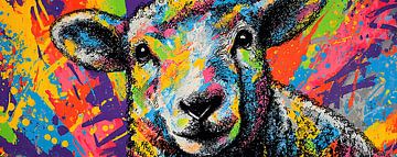 Schaap | Abstract Schaap met Kleurrijke Spatten van Abstract Schilderij