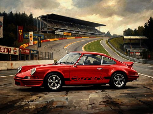 Rode Porsche 911 Carrera Olieverfschilderij