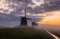 Leidschendam's Mühlentrio im Nebel von Gijs Rijsdijk Miniaturansicht