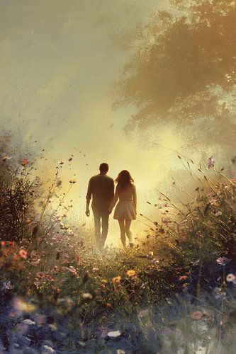 Man and woman in flower field