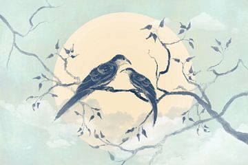 Birds of a feather flock together. Japan. Pastel. van Alie Ekkelenkamp