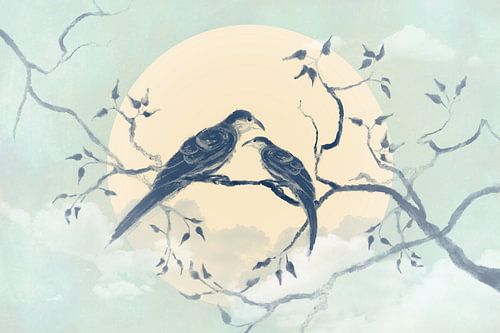 Birds of a feather flock together. Japan. Pastel.